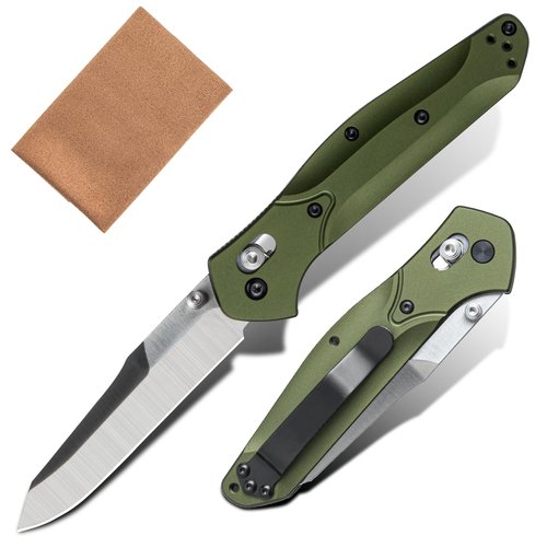 Pocket Knife, Reverse Tanto Blade EDC Folding Knife, 3.2" D2 Steel Blade with Green Aluminum Handle and Reversible Pocket Clip, Gifts for Men Women Camping Hiking