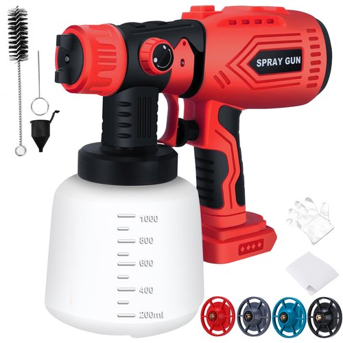 Cordless Paint Sprayer, HVLP Electric Spray Gun Compatible, 4 Copper Nozzles, 3 Spray Patterns, Easy to Clean for Furniture, Fence, DIY Projects, Battery Not Included (Milwaukee 18V)