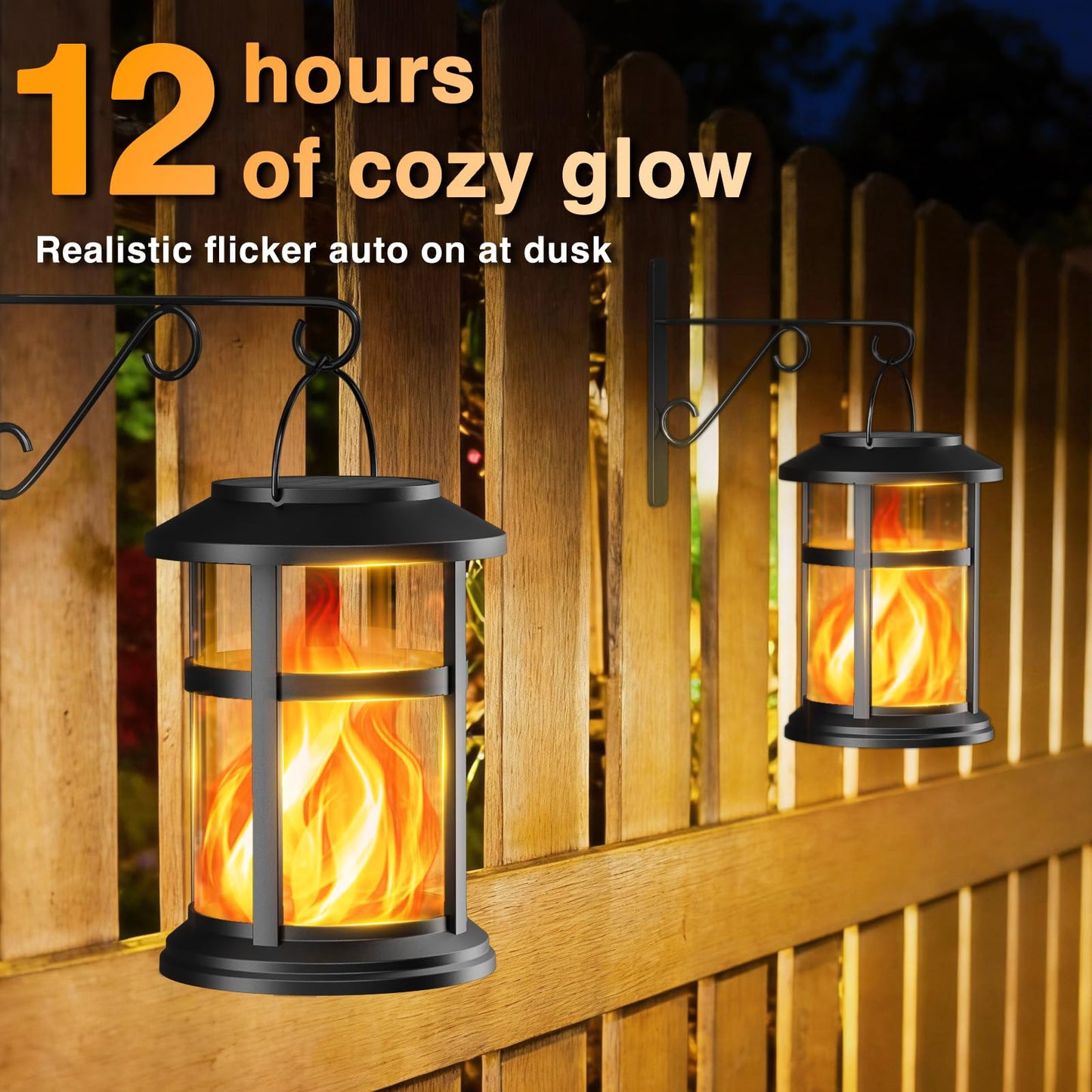 Otdair 4 Pack Solar Lanterns Outdoor Waterproof, Upgraded Flickering Flame Hanging Solar Lights for Outside, Solar Powered Lantern for Patio Yard Garden Porch Decor, Gift for Mom Housewarming