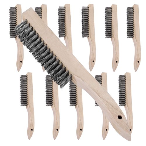 ZOENHOU 12 Pieces 10 Inches Wire Brush Wooden Handle, Multi-Purpose Wire Scratch Brush, Wire Brushes for Cleaning Welding Slags and Rust, 20 Steel Wires Each Hole