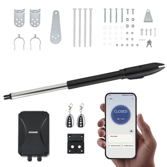 CO-Z Automatic Gate Opener Kit, App Compatible Smart Single Swing Gate Opener for Doors up to 660lb 5.9ft with Remote Controls Release Keys, Electric Gate Opening System for Driveway Home