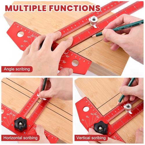Woodworking Scriber Marking Line Ruler, 13.7"/35cm Adjustable T-Square Ruler with Dual Imperial/Metric Scales, Aluminum Alloy Sliding Square Ruler for Measure Angles, Position, Draw Lines