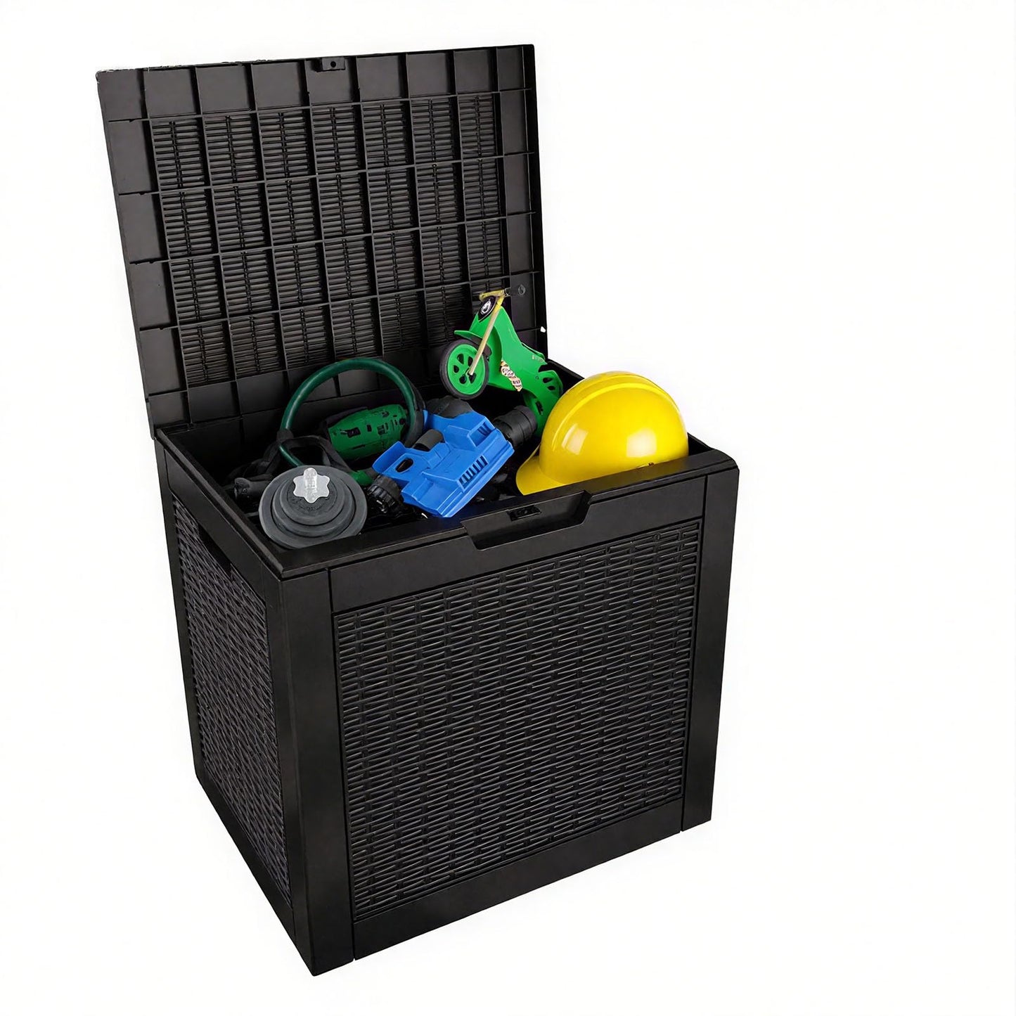ComeWay 31 Gallon Outdoor Storage Box - Waterproof Resin Rattan Deck Bin for Indoor & Outdoor Use - Lockable & UV Resistant - Ideal for Package Delivery, Patio Cushions & Gardening Tools, Black