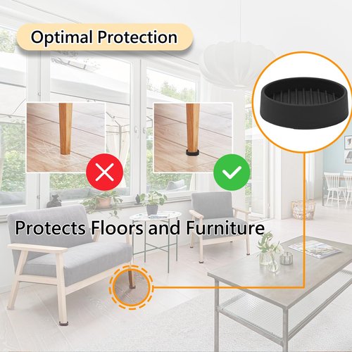 1.5x1.5 Round Rubber Furniture Caster Cups, Anti-Sliding Furniture Pads Bed Stopper Floor Protectors with Grip - Protect Any Flooring