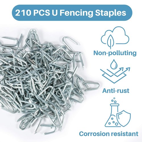 Sukh 210 PCS U Fence Staples - Galvanized U Shaped Nails Heavy Duty Staples Fencing Staples U Nails for Wood Fencing Barbwire Fence (Siver