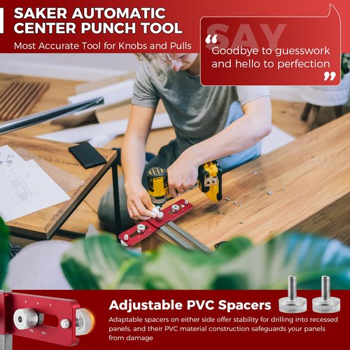 Saker Cabinet Hardware Doweling Jig,Adjustable Cabinet Template Tool for Knobs,Handle and Pull,Self Centering Punch Locator Precise Woodworking Drill Guide for Drawer Installation