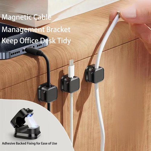 Magnetic Cord Organizer Holder, Adjustable Cable Clips, Adhesive Desk Cable Management, Easy Open Design for Bedside Charging, Office Desktop Management & Car Chargers (8 Pcs Black)