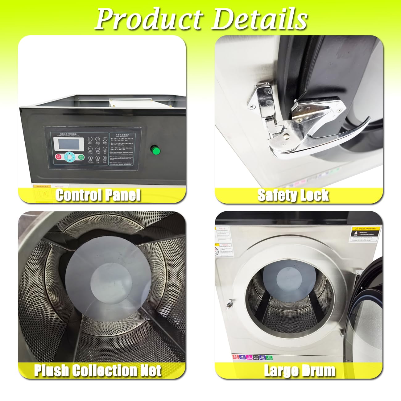 HQHAOTWU Industrial Fully Automatic Clothes Dryer 33LB Electric Dryers Machine 220V 3 phases Front Load Electric Dryers Machine