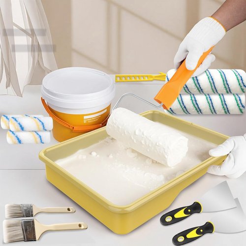 Leshein Paint Roller Kit with Extension Pole, Paint Brushes Set for Walls, Painting Supplies for Home Interior with Paint Brush, Paint Rollers, Paint Tray, Paint Tray Liner, Scraper etc.