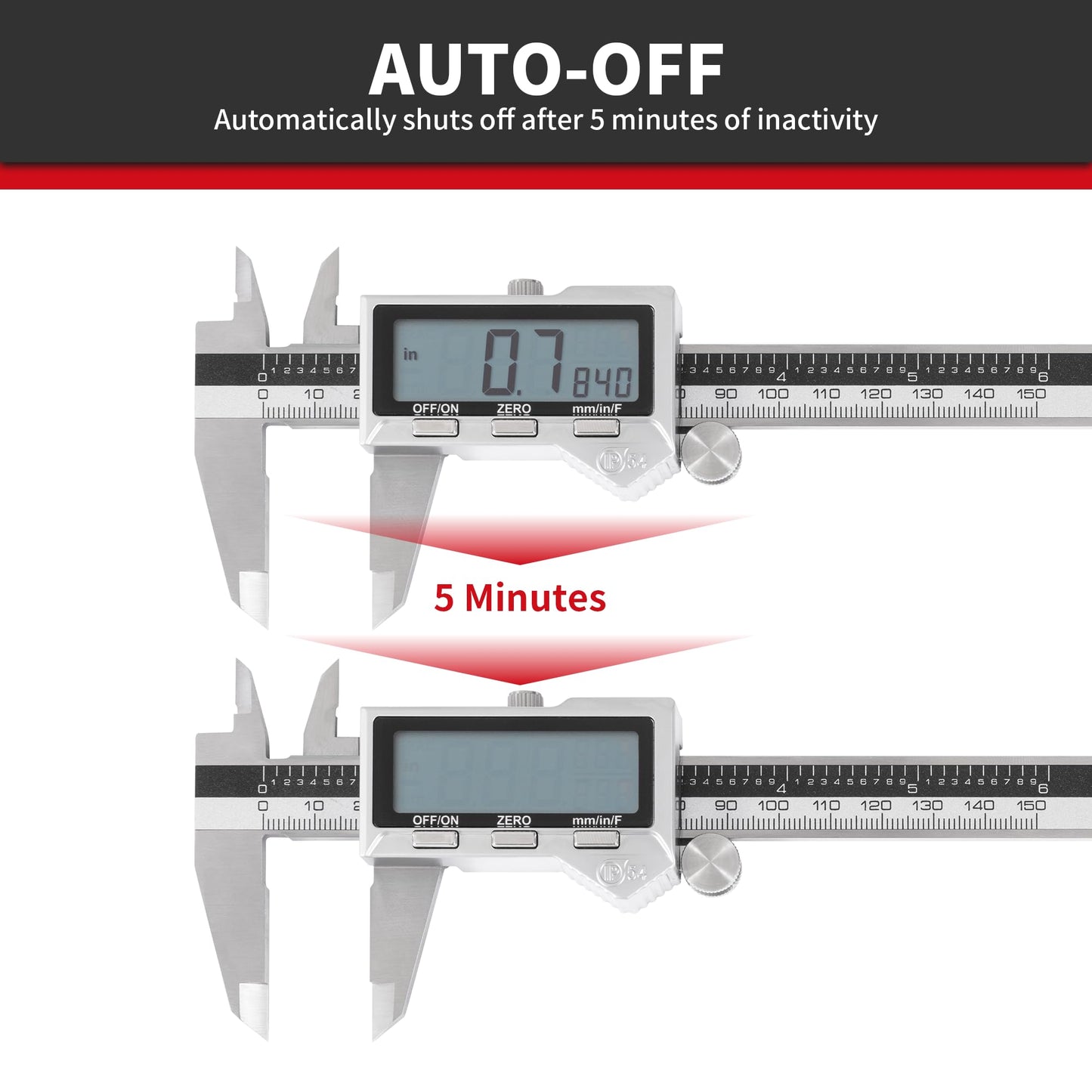 6 inch Stainless Steel Digital Caliper (IP54) & Stainless Steel Rule Set, Easy Switch from Inch/Metric/Fraction, Splash-Proof Protection with Large LCD Display – DIY/Household