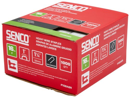 SENCO P15BABR 1-1/4" 16 Gauge 1" Crown Heavy Wire Staples, Galvanized Finish 1,000 Count Pack