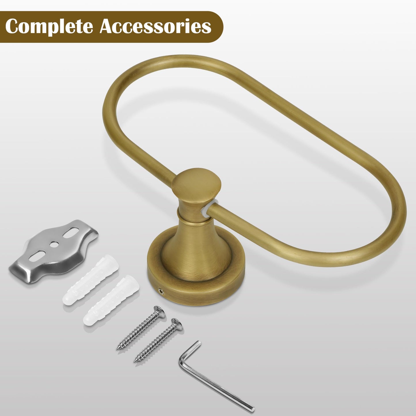 BRASEEY Brass Bathroom Hand Towel Holder, Antique Brass Towel Ring Holder, Wall Mounted Oval Towel Rack Hanger Home Half Round Bathroom Hardware Accessory Modern