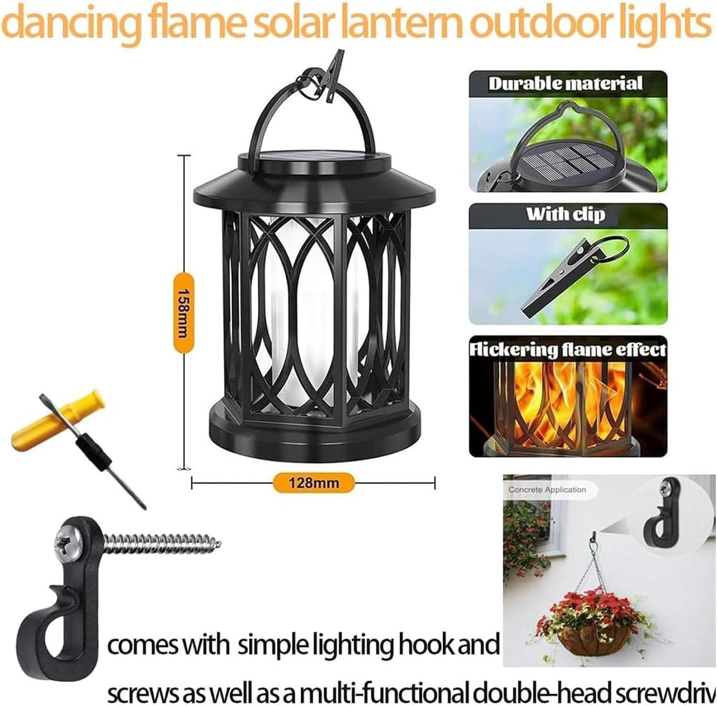 Boundbreed Solar Lights, Boundbreed Upgraded Flickering Flame Solar Lantern Outdoor Waterproof Light, Hanging Solars Dancing Flame Lantern Lights, Auto On/Off Decorative Fire Lanterns (2PCS)
