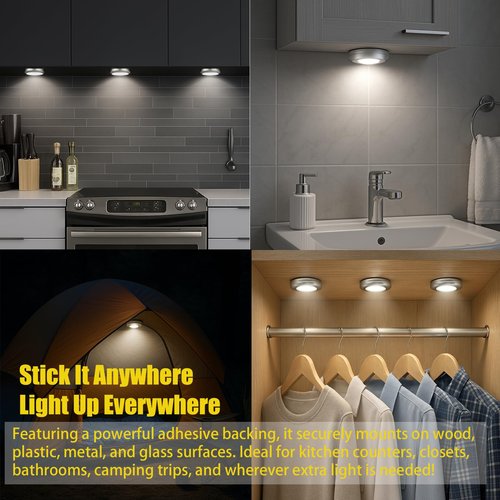 4 Pcs Touch Tap Light with 4 LED Wireless Stick On Push Light Operated Night Light for Closet Cabinet Car Home
