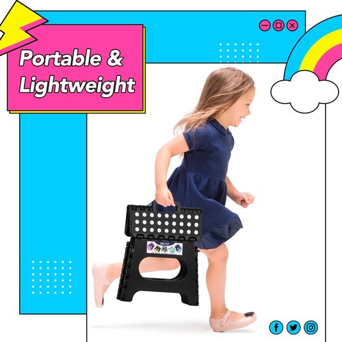 Delxo Folding Step Stool 11 Inch 2 Pack, Black Non-Slip Foldable Stools for Kids & Adults Up to 300 LBS, Step Stool with Handle, Lightweight for Kitchen/Bathroom/Bedroom/Garden