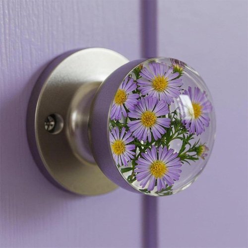 Houtndguter Unique Decorative Door Handle, Retro Round Resin Epoxy Flower Door Knob Retro, Floral & Animal Designs, Artistic Unique Knob for Modern/Classic Bedrooms, Nature-Themed Home Decor (H)
