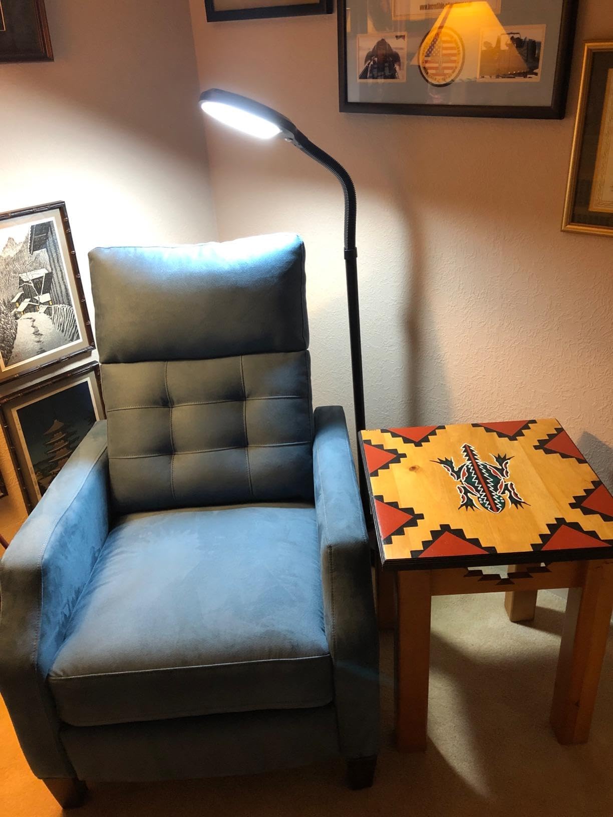 Brightech Litespan - Bright LED Floor Reading Lamp for Over Chair Crafts and Reading, Estheticians' Light for Lash Extensions, Adjustable Standing Lamp for Living Room, Bedroom, Office - Jet Black