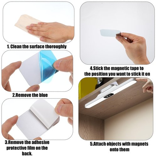 12 Pcs Magnetic Strips with Adhesive Backing, 2.56x1.77in/6.5x4.5cm Traceless Magnet Sheets with Adhesive Replacement Kitchen Cabinet Magnets for Cabinet Lights