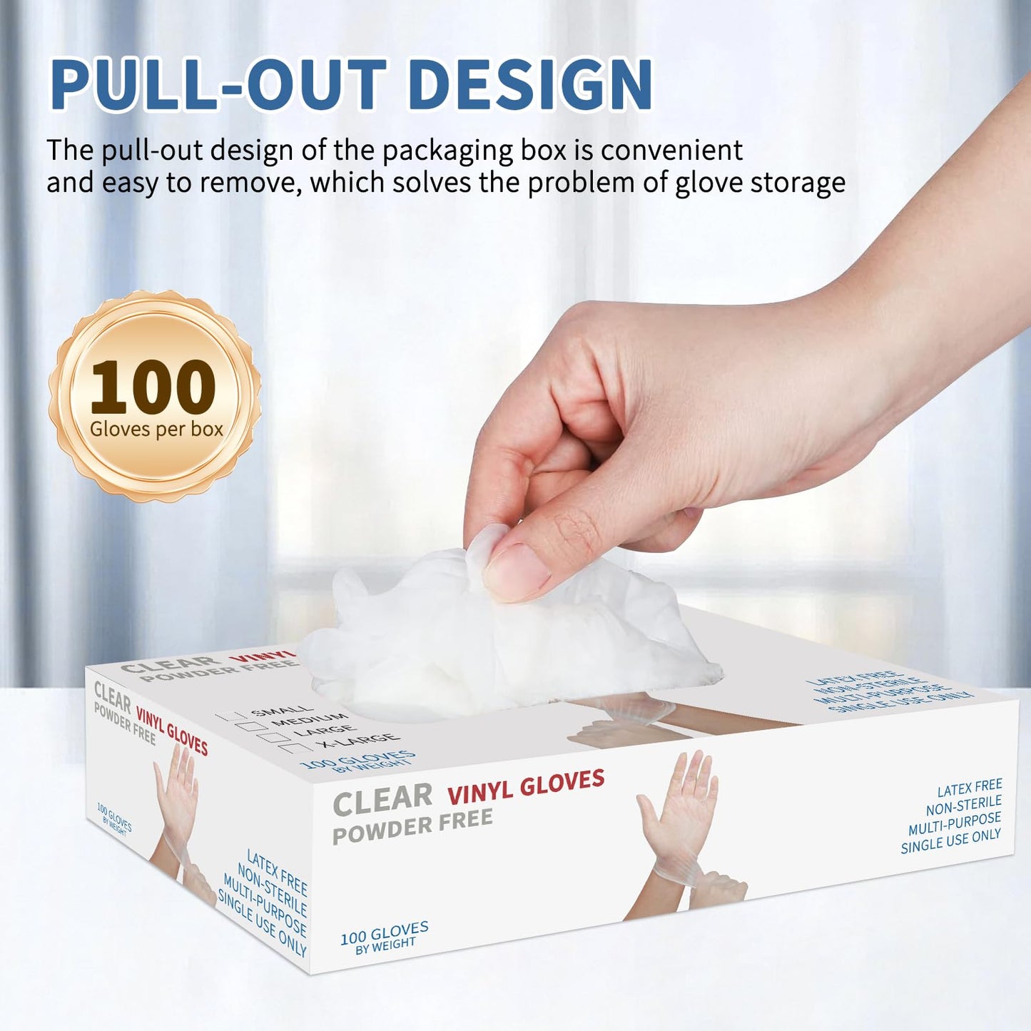 WMQL Clear Vinyl Gloves M, Food Safe | Latex-Free and Powder-Free Disposable Gloves for Cooking, Food Prep, Household Cleaning | Medium,100 Counts/Box