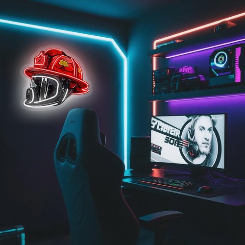 Firefighter Helmet Neon Sign, LED Neon Pop Firefighting Hero's Helmet Decor, USB Power, Fire Station Decor & Fireman Gift, Durable Art for Home/Bar(Red)