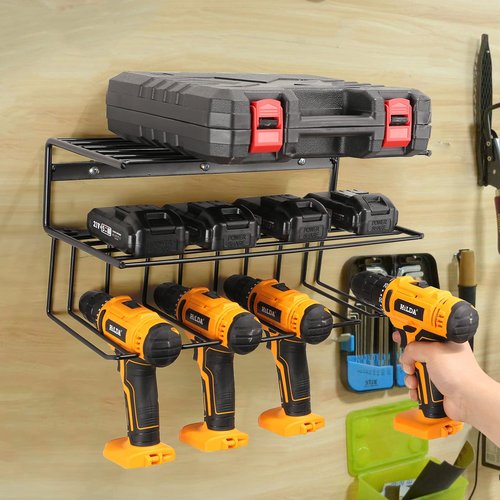 YueTong Power Tool Organizer for Tool Storage,Drill Holer Wall Mount,Storage Rack for Garage Organization, Wall Organizer with Shelf,Heavy Duty for Lifetime Use(2 Pack Black)
