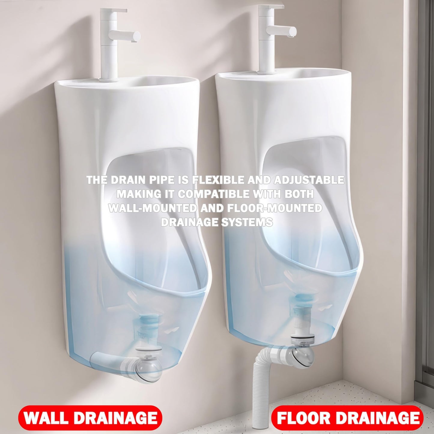 Runspich Modern Wall-Mounted Ceramic Urinal for Men with Built-in Sink, 2-in-1 Space Saving Design for Small Bathrooms & Restrooms, (White, Turn on the Tap to Flush)