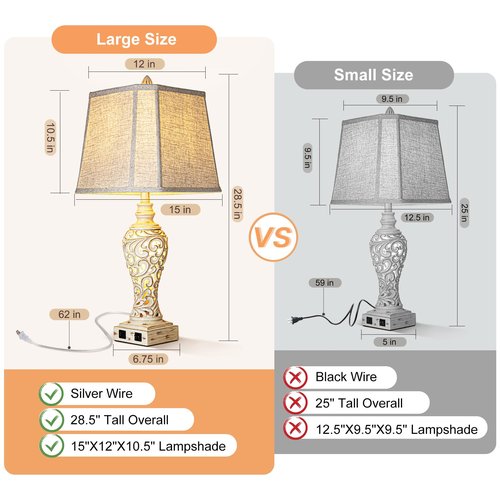 LuxSight Collection 28.5" Table Lamps Set of 2 - Bedside Lamp with Fabric Shades - for Bedroom and Living Room with USB and Nightlight - Perfect for Nightstands and Bedrooms