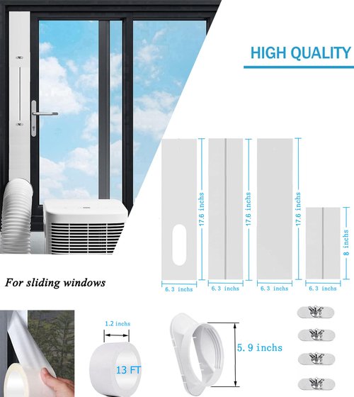 Portable Air Conditioner Window Seal Kit with Coupler,Adjustable Vertical/Horizontal Sliding Window Plate for AC Unit, AC Window Vent Kit Suitable for 5.9”AC Exhaust Hose