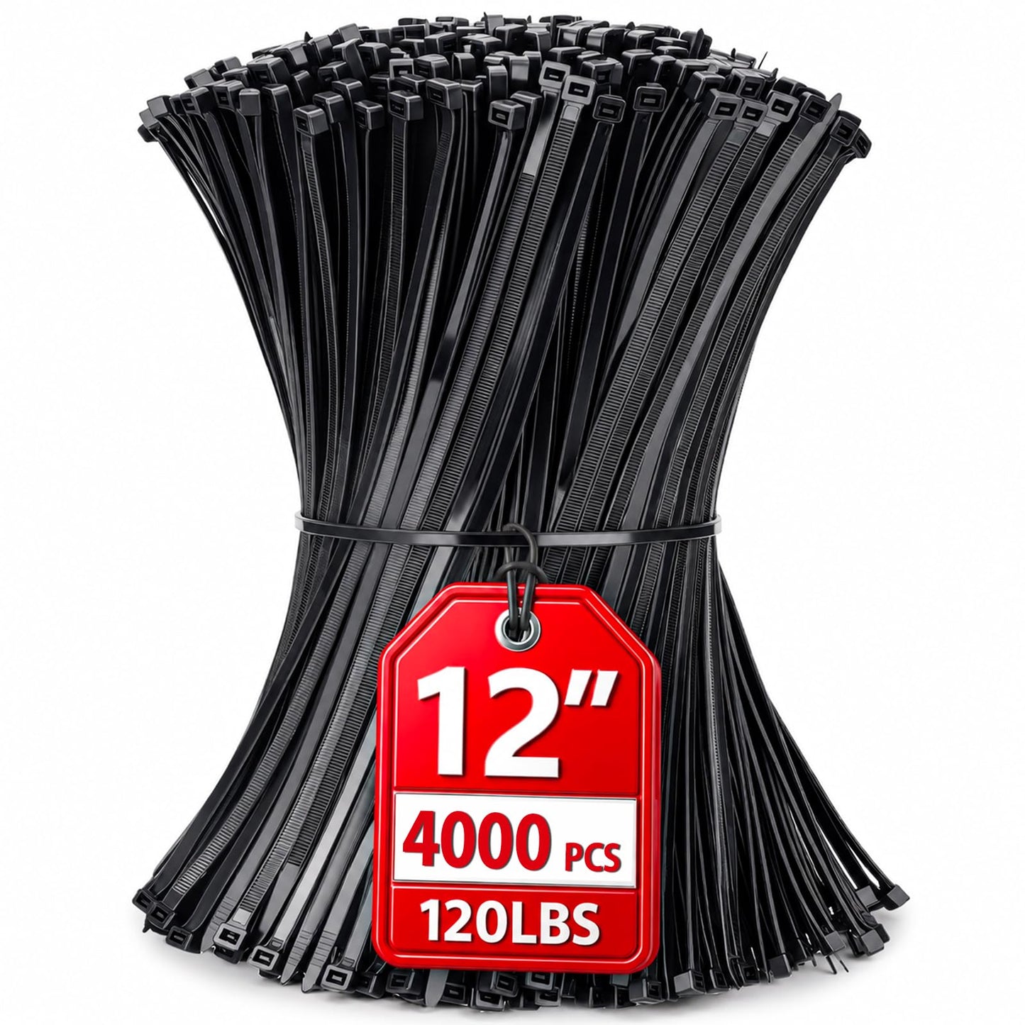 Zip Ties 12 inch, 4000 Pack Heavy Duty Black Zip Ties with 120 lbs Tensile Strength, Self-Locking Nylon Cable Ties,Wire Ties for indoor and outdoor use