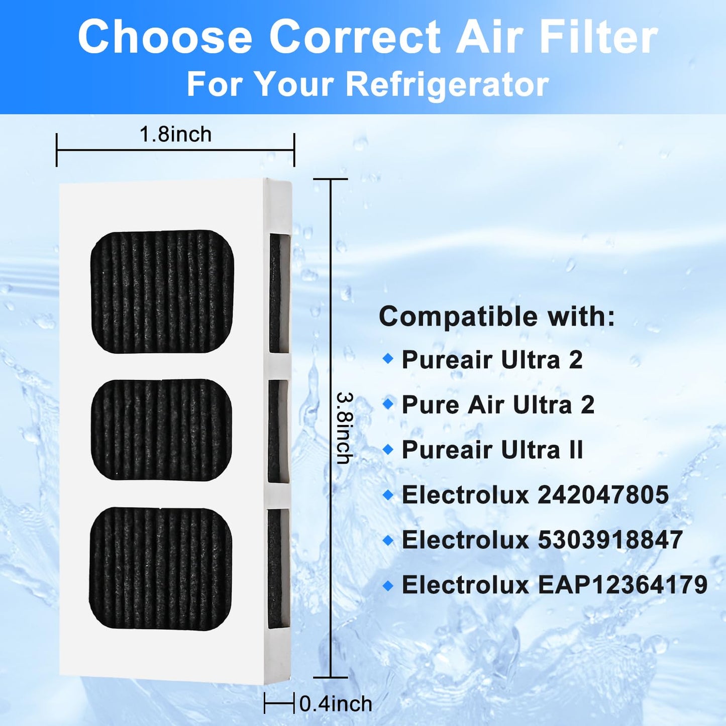 6 PACK Refrigerator Air Filter Replacement for Paultra2, Compatible with Frigidaire Pureair Ultra 2, Pure Air Ultra 2, Pureair Ultra II, Electrolux 242047805, 5303918847, EAP12364179