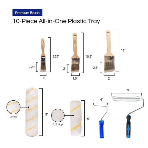 Pro Grade Paint Roller Kit, Brush & Roller,10 Piece Set, Wall Painting Naps for Professionals & Homeowners - All Paints & Stains, Washable, Reusable, Easy to Clean, Superior Absorbency.