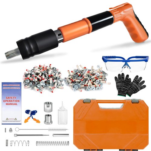 Concrete Nail Gun Kit with 200 Round Nails Professional Concrete Nailer, 5-Speed Mini Steel Nail Gun for Brick, Concrete Walls, Ceiling Anchors Portable Nail Gun for Woodworking, Concrete