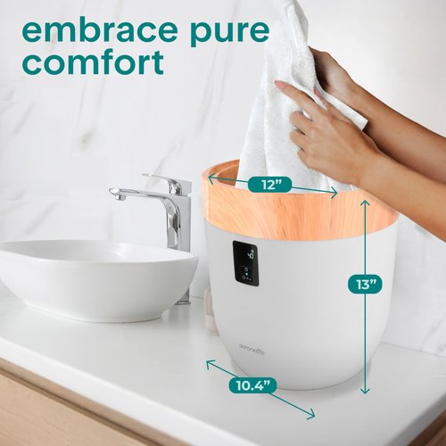 SereneLife Counter Towel Warmer Bucket - with Customized Fragrance for Spa and Bathroom, Luxury Heater, Auto Shut Off, Fits 1 Large Blanket, Bathrobe, PJs (Wood)