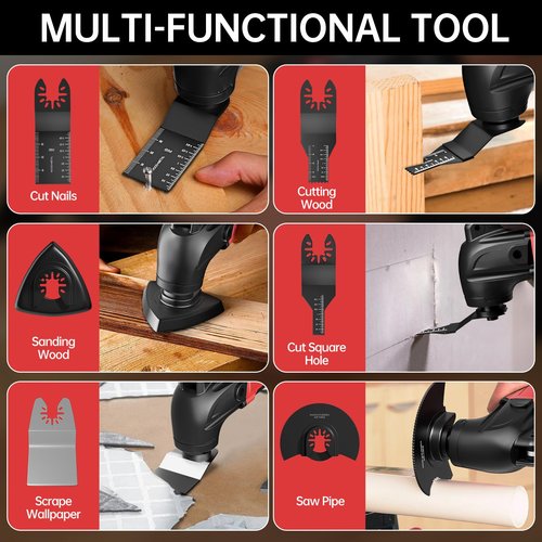 LED Work Cordless Oscillating Tool for Milwaukee 18V Battery, 22Pcs Oscillating Multi Tool Kit with Auxiliary Handle, 6 Variable Speed, Oscillating Saw for Scraping Sanding Cutting Wood(No Battery)