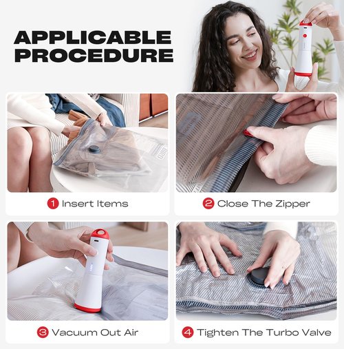Travel Vacuum Storage Bags with Rechargeable USB Pump, 9 Pack Carry-On Size Compression Packing Bags for Luggage and Suitcase, Space Saver for Clothes and Clothing Travel