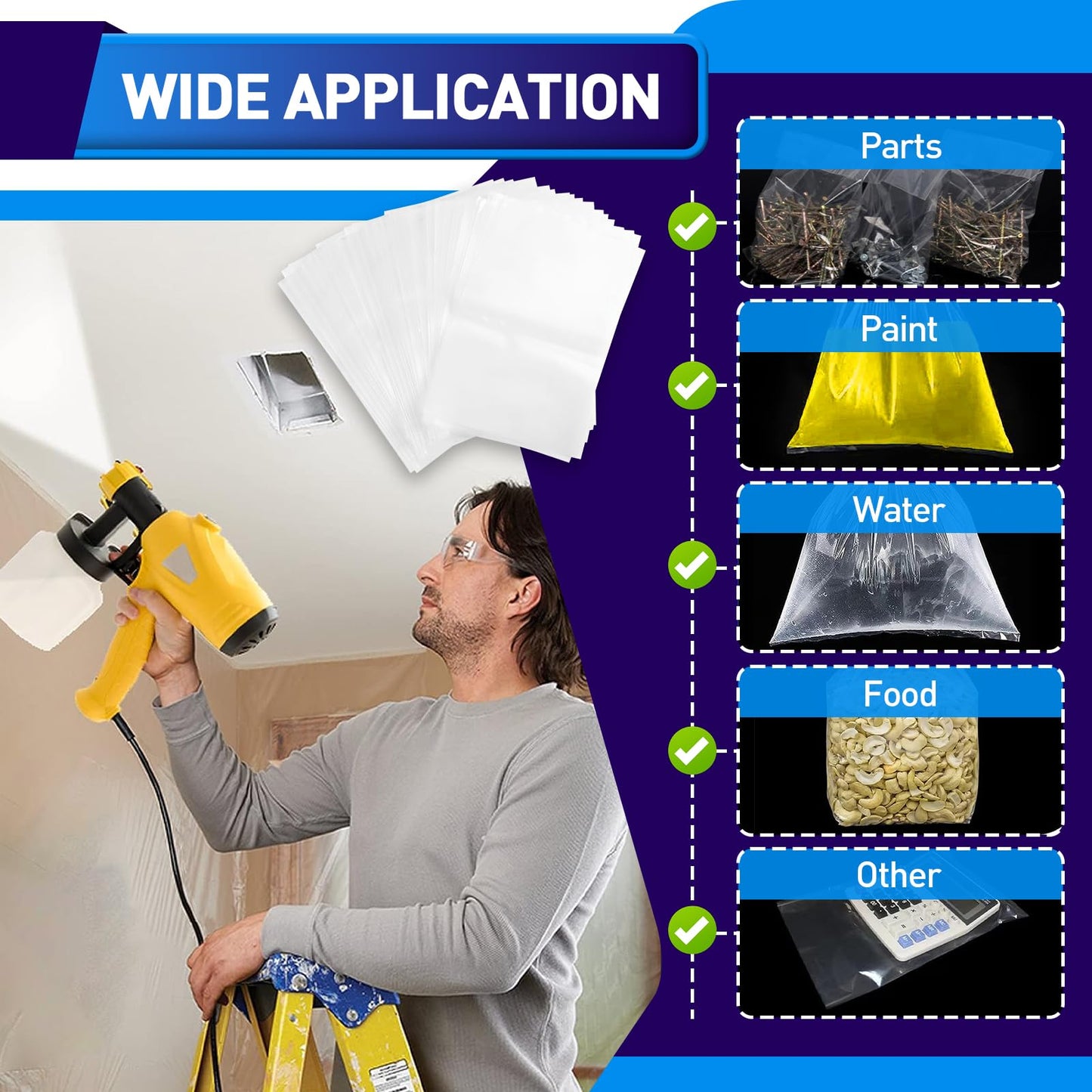 Paint Sprayer Parts, 50 Pcs Paint Sprayer Bags, 7.8'' X 11.8'' Sprayer Cup Liners, Transparent Spray Gun Cup Canister Liners for Wagner Paint Sprayer