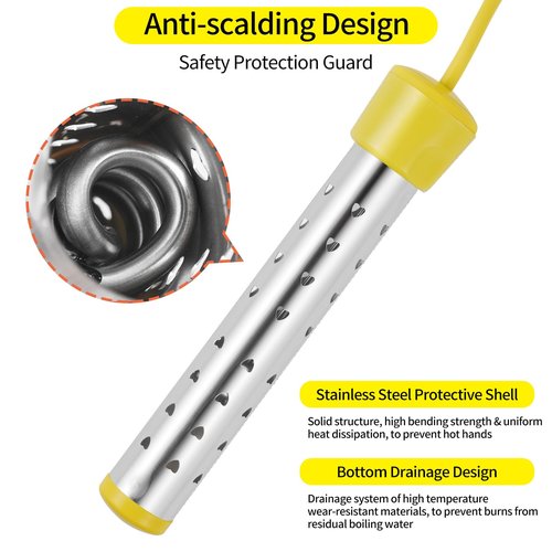 Portable Immersion Water Heater with Stainless Steel Cover, Anti-scalding Bucket Heater, Quick Heating Immersion Heater for Indoor & Outdoor (1 Pcs, Yellow)