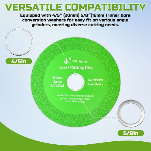 LUNVITO Glass Cutting Disc 5 Pcs Diamond Cutting Blade for Angle Grinder 4" x 7/8" Glass Cutter Blade Ultra-Thin Saw Blade Wheel for Cutting Grinding Tile Crystal Ceramic Jade Wine Bottles