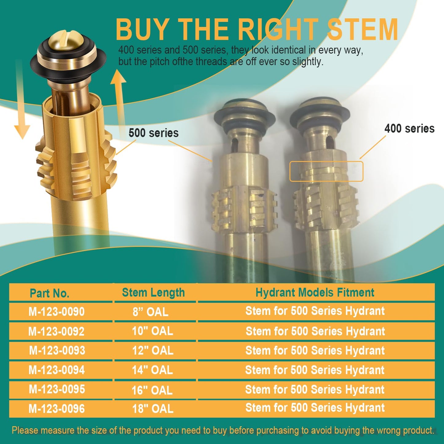 123-0093 Replacement stem for Mansfield Style 500 Series Full-turn Hydrants Manufactured From 1970-2006, for 12 Inches Sillcock ASFP and 8 Inches Hillock