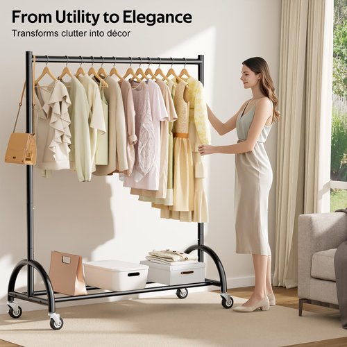 MISSLO Heavy Duty Clothing Rack with Wheels Rolling Clothes Racks for Hanging Clothes, Coats, Garment, Dress, Black