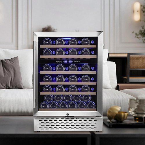 EliteEdge 51-Bottle Dual Zone Wine Cooler,Quiet Operation, LED Lighting, Adjustable Shelves, Freestanding/Built-In Design with Lockable Glass Door