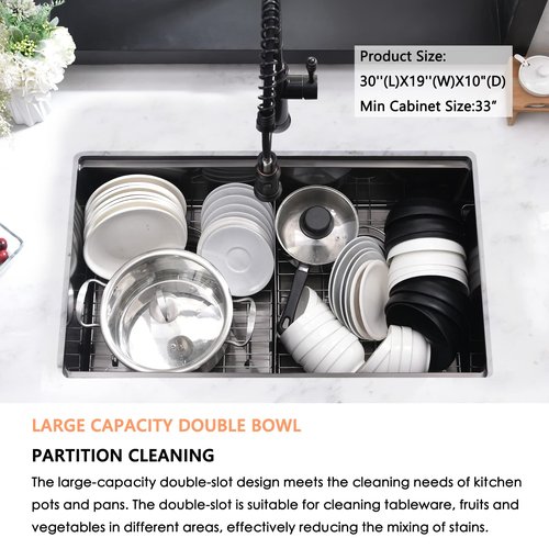 30 Inch Black Undermount Kitchen Sink Double Bowl Workstation -BWXIAOC 30x19 Under Mount Sink 16 Gauge Black Stainless Steel 10 Inch Deep with Accessories
