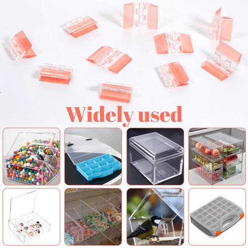 Wanmu 20 Pcs Acrylic Small Hinges, Mini Self-Adhesive Clear Folding Hinge for Piano, Cabinet, Drawer, Furniture, Display Stand, Aquarium Lid, Glass, Crafts DIY (35x30mm)
