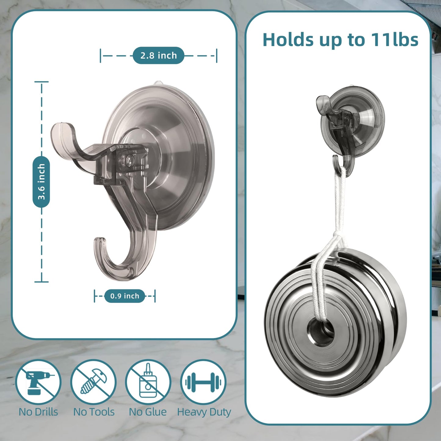 Antimbee 3 Pack Suction Cup Hooks, Clear Suction Hanger, Removable Small Hooks for Shower, Bathroom, Glass, Door, Windows, Kitchen - Up to 11 lbs on Smooth Surface (Transparent Gray)