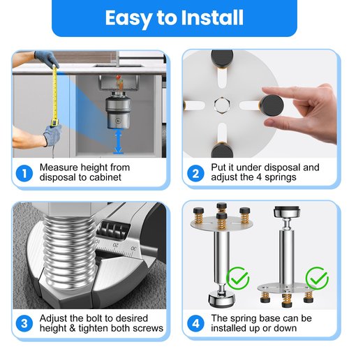 Joysafe Garbage Disposal Support, Adjustable Spring Shock Absorber Bracket (7.48-10.62 inch (19-27cm)), Holds Up tp 440lbs, Stainless Steel Noise Reduction Installation Kit