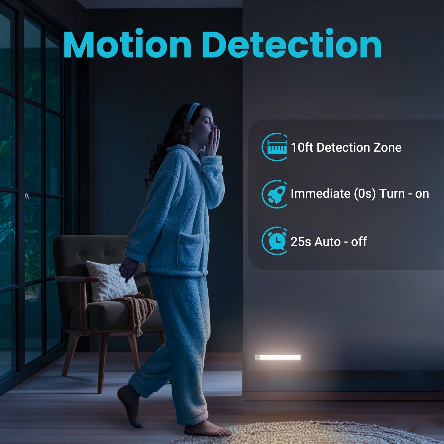 hyrion Under Cabinet Lights, Dimmable LED Rechargeable 1000mAh, Motion Sensor Light with 3 Color Temps, Magnetic Wireless Closet Lighting for Kitchen Cabinets, Stairs, Wardrobe (Battery Operated)