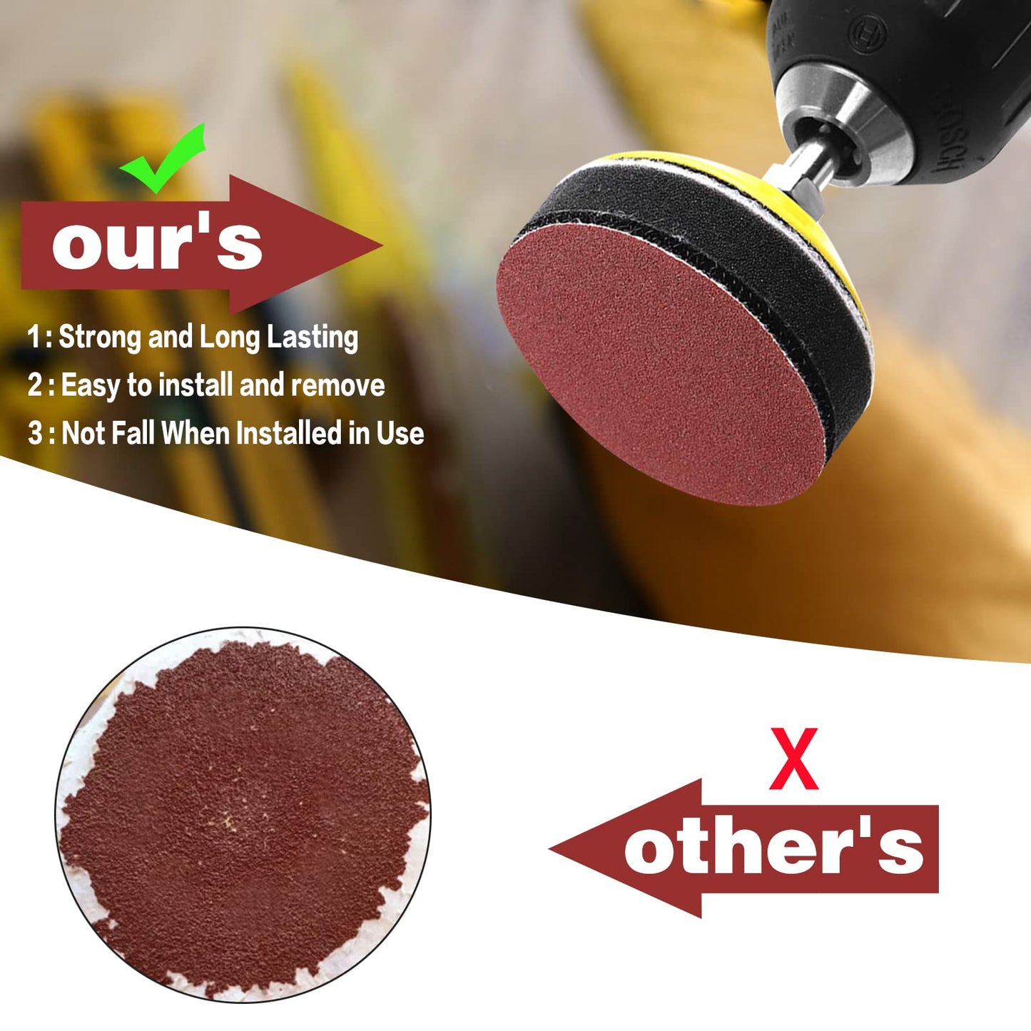 POTUINOM 100PCS 2 Inch Sanding Disc Sander Attachment Disc 60-Grit Hook and Loop Sandpaper Alumina Orbital Sander Pads for Polishing, Grinding, Woodworking