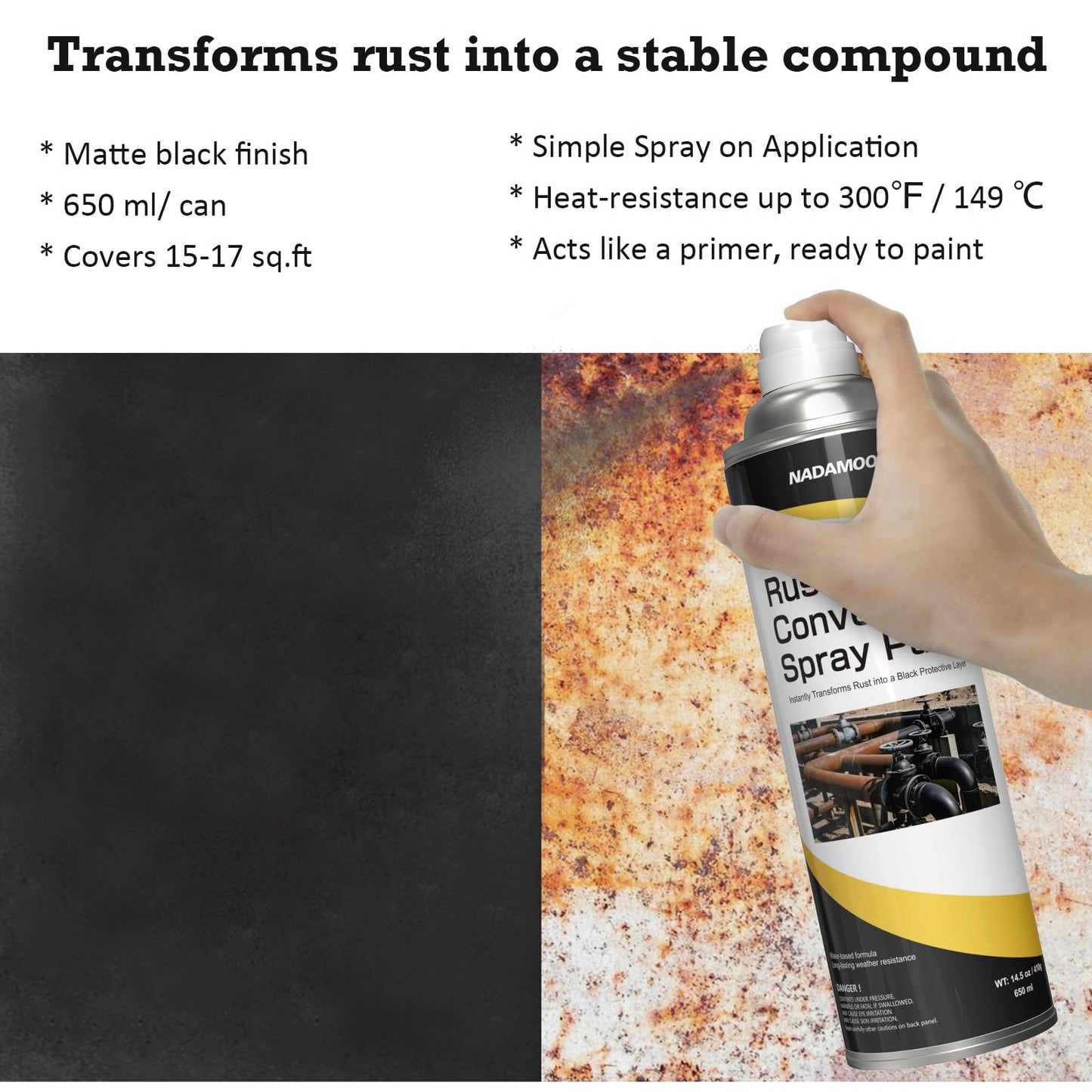 NADAMOO Rust Coverter Spray Paint, Black, 1 Can