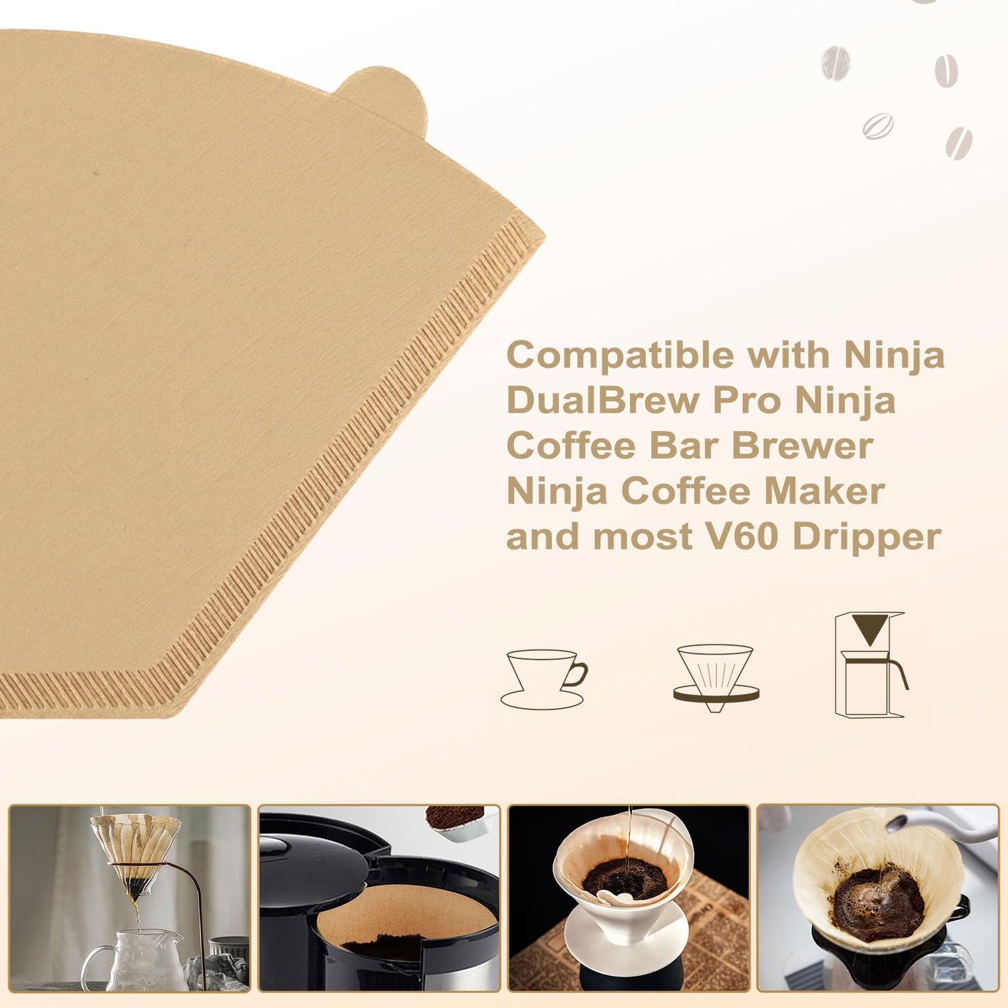 200 Count Cone Coffee Filters #4, 8-12 Cup, Coffee Filters 4 Cone Paper Unbleached Natural, Disposable Paper Coffee Filter for Ninja Maker, Pour Over Coffee Dripper and Drip Coffee Maker