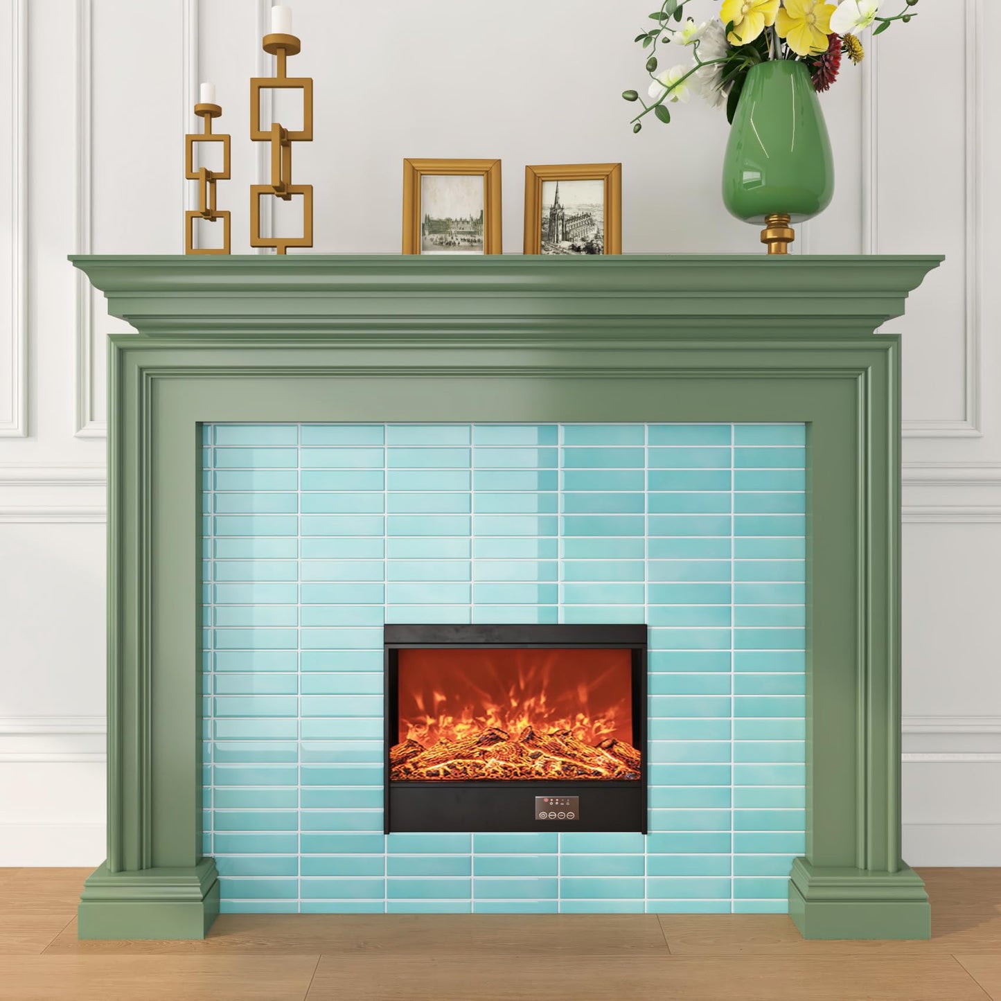 ReWallpaper 17-Sheet Removable Tile Backsplash Peel and Stick Tile for Bathroom Waterproof Self Adhesive Wall Tiles 12x12 inch Blue Green Stick on Backsplash Tiles for Kitchen Islands Renter Friendly